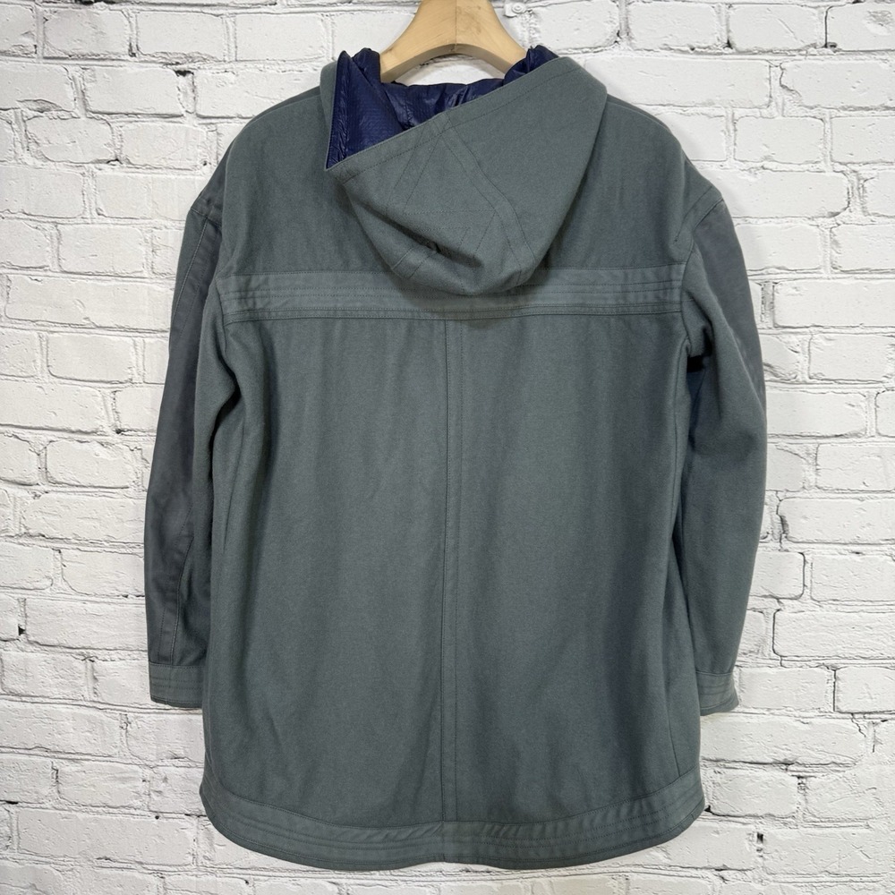 J. Crew Anorak Hooded Pullover Jacket Womens L 1/4 Button High Low Canvas Fleece - Picture 2 of 16